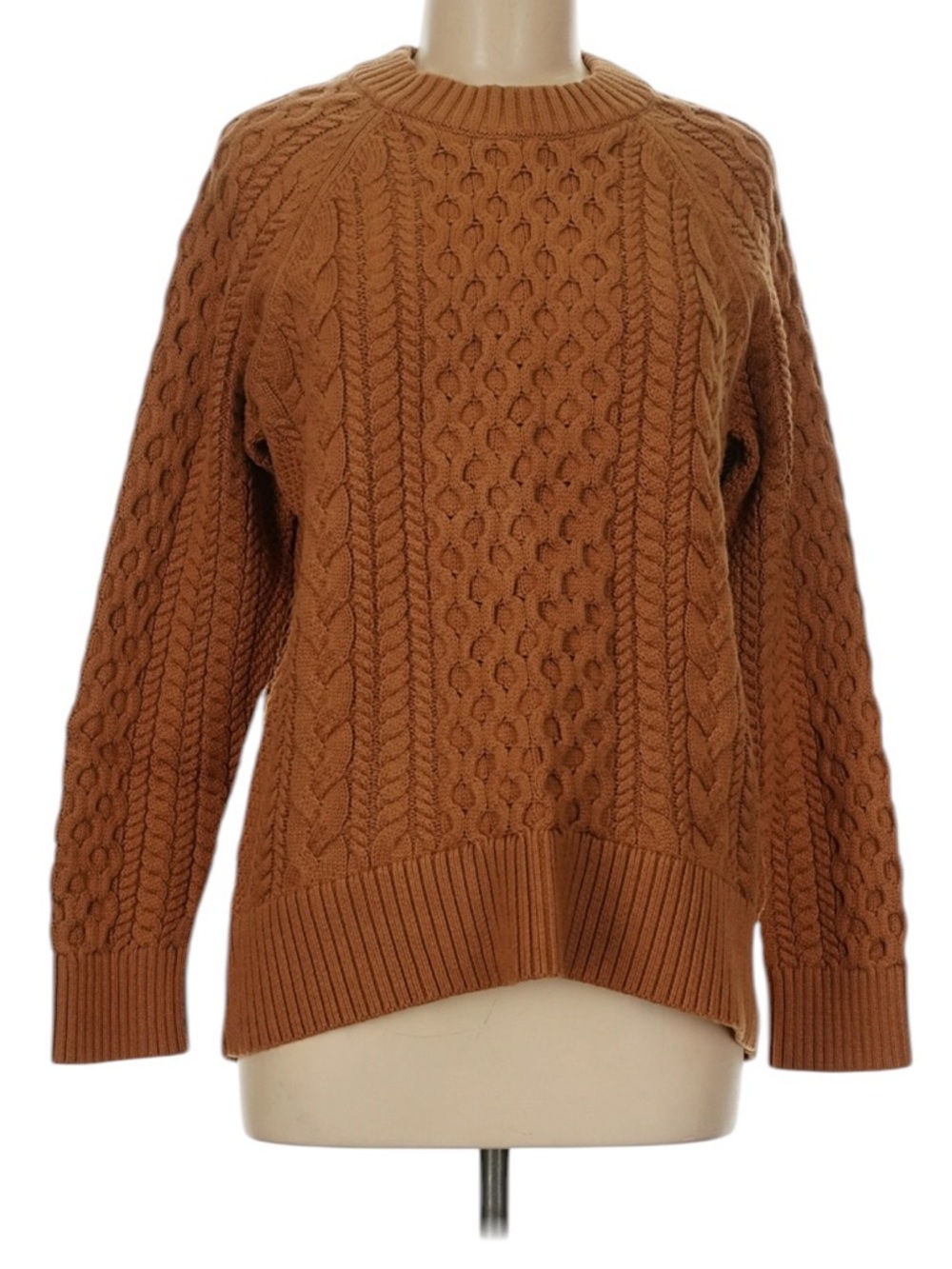 J. Crew Cable Knit Crewneck Sweater Size Medium Brown Relaxed Fit Fisherman NWT - Picture 2 of 9